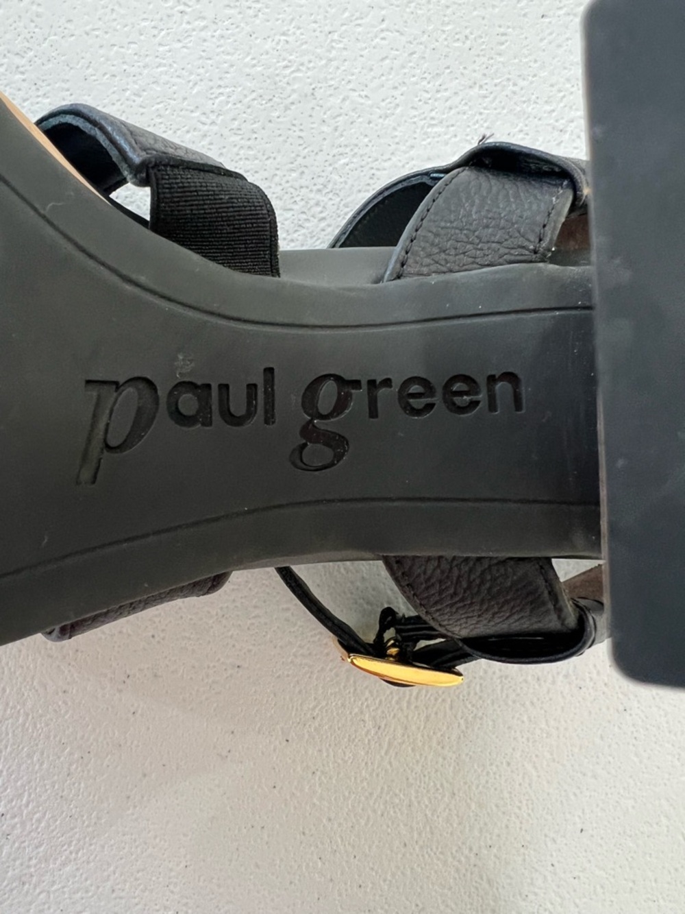 PAUL GREEN Black Leather Cork-Platform Strappy Sandals comfor insole 7 - Picture 9 of 13